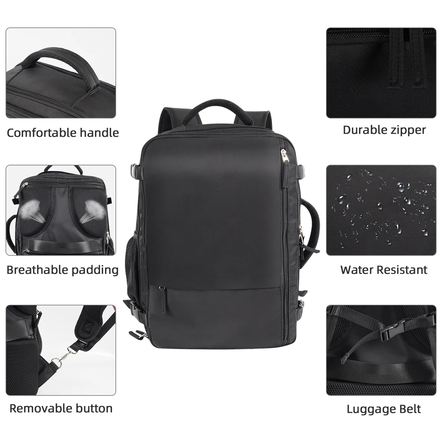 Travel Backpack Carry on Backpack,Hiking Backpack Waterproof Outdoor Sports Rucksack Multi-Pocket Daypack School Bag for Men Women,Black