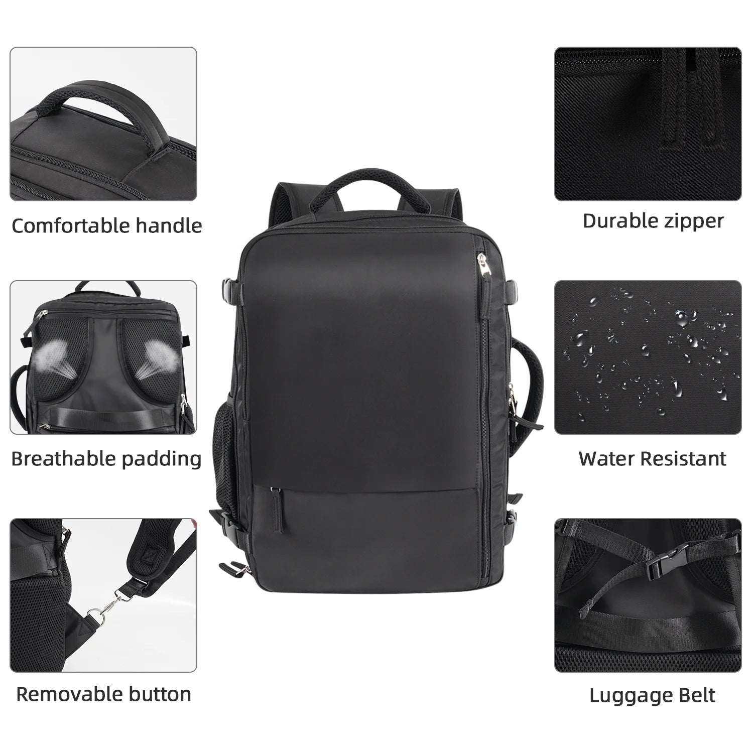 Travel Backpack Carry on Backpack,Hiking Backpack Waterproof Outdoor Sports Rucksack Multi-Pocket Daypack School Bag for Men Women,Black