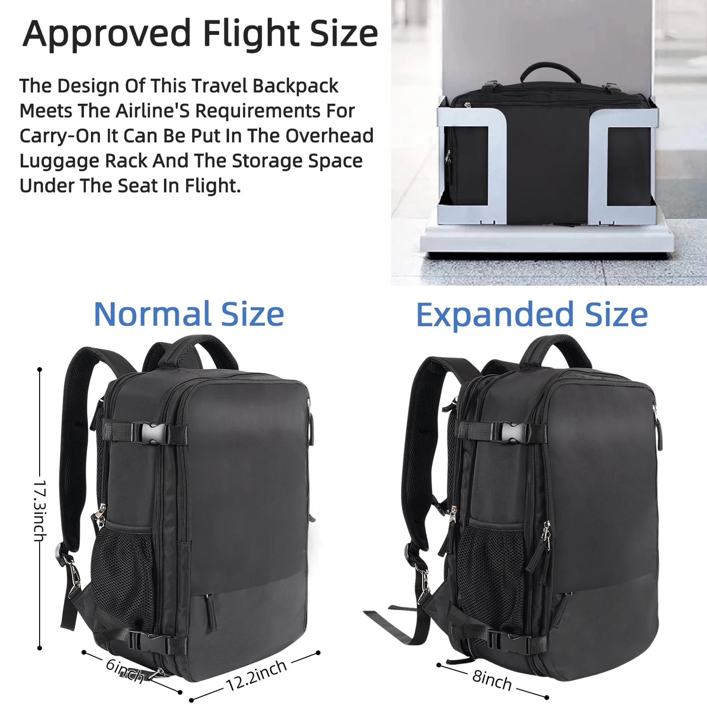 Travel Backpack Carry on Backpack,Hiking Backpack Waterproof Outdoor Sports Rucksack Multi-Pocket Daypack School Bag for Men Women,Black