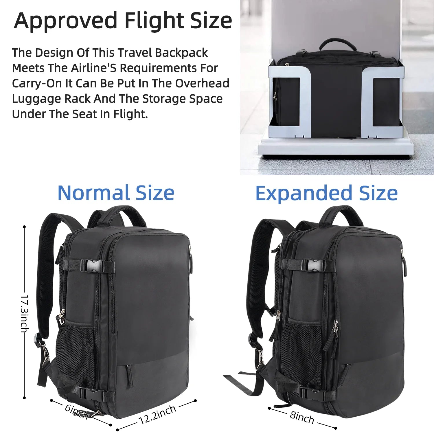 Travel Backpack Carry on Backpack,Hiking Backpack Waterproof Outdoor Sports Rucksack Multi-Pocket Daypack School Bag for Men Women,Black