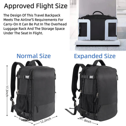 Travel Backpack Carry on Backpack,Hiking Backpack Waterproof Outdoor Sports Rucksack Multi-Pocket Daypack School Bag for Men Women,Black